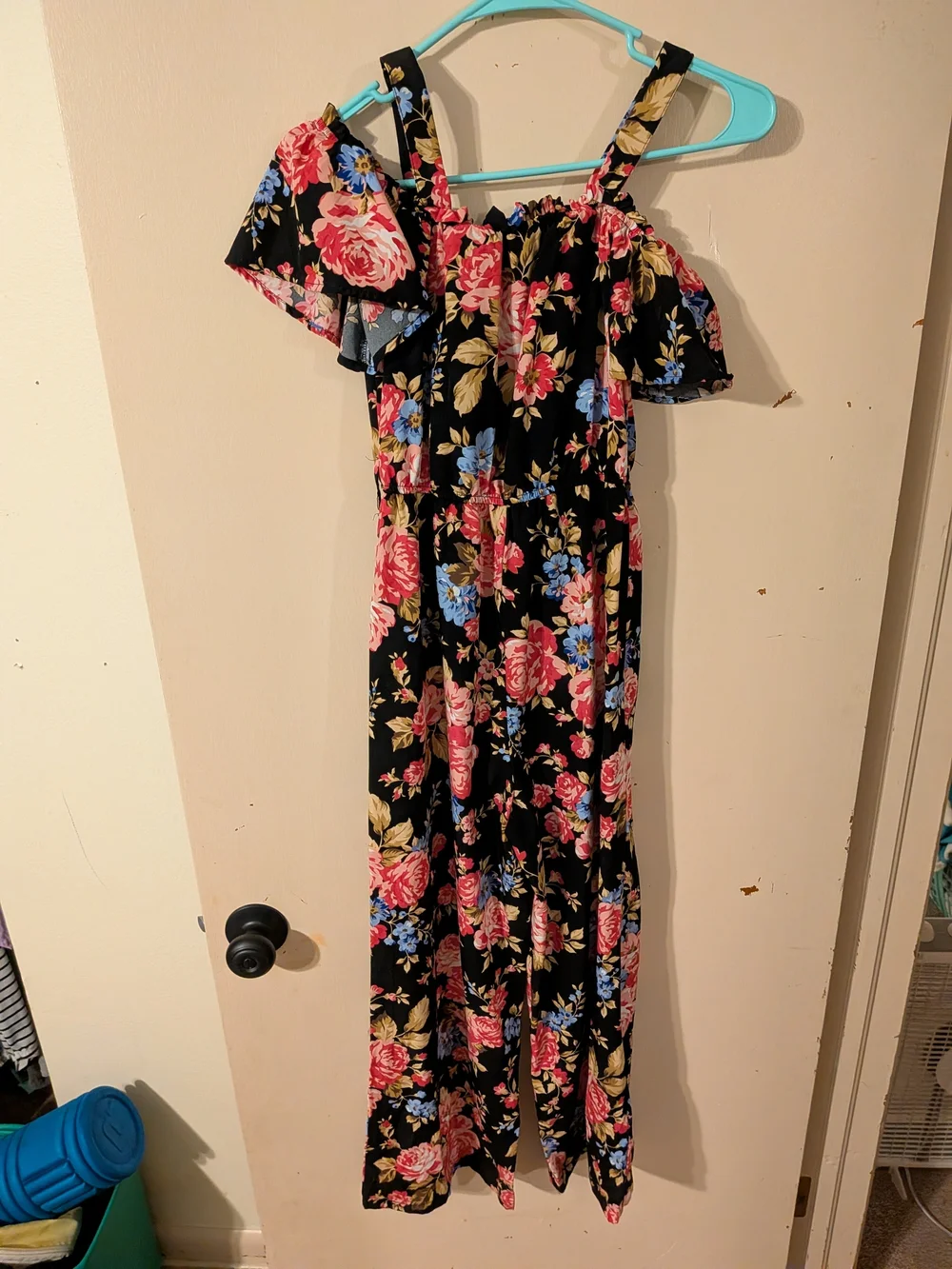 SHEIN Black Floral Off-Shoulder Girls One-Piece Bodysuit